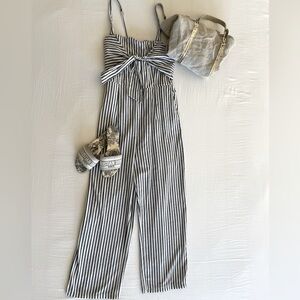 Summer linen striped jump suit